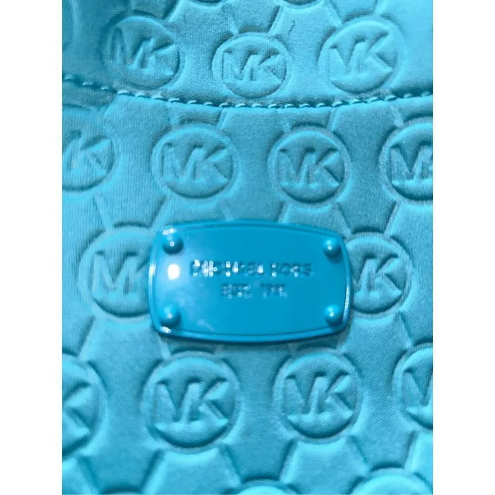 Michael Kors Turquoise Neoprene Tote with Patent Straps